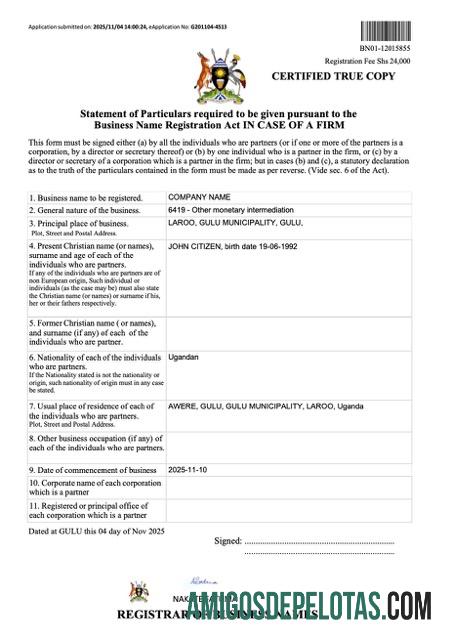 Certificado de registro de nome comercial em branco em Uganda modelo Word e PDF, versão 2